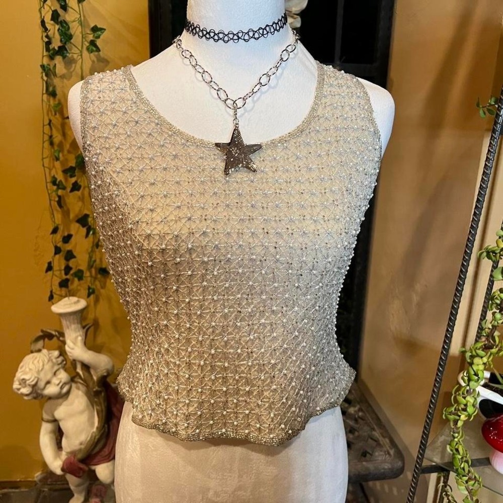 beaded silk tank top vintage adrianna papell